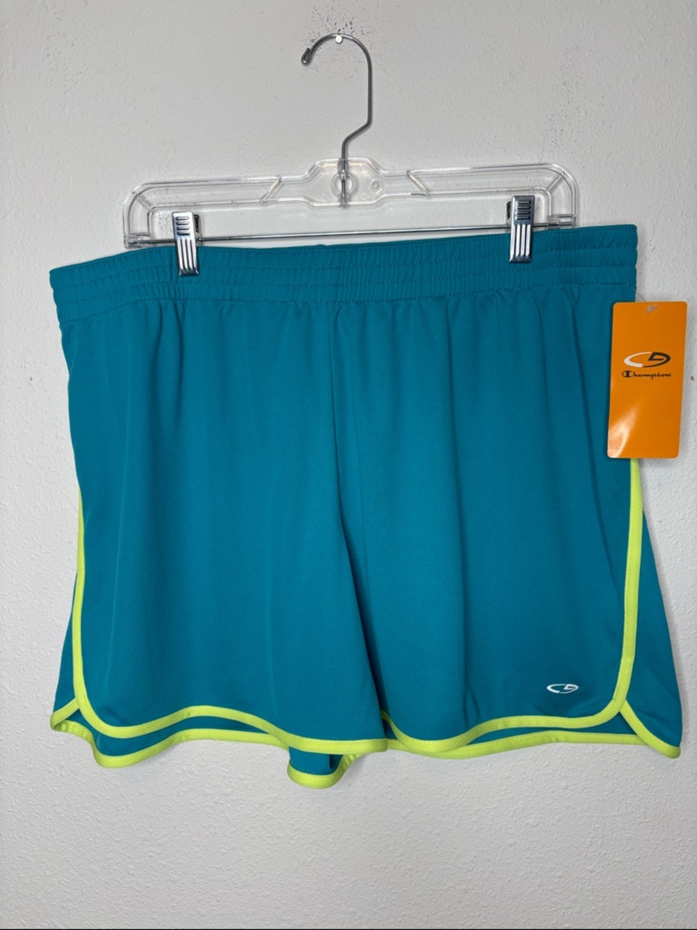 Champion size XXL Teal Athletic Shorts with Neon Yellow Trim